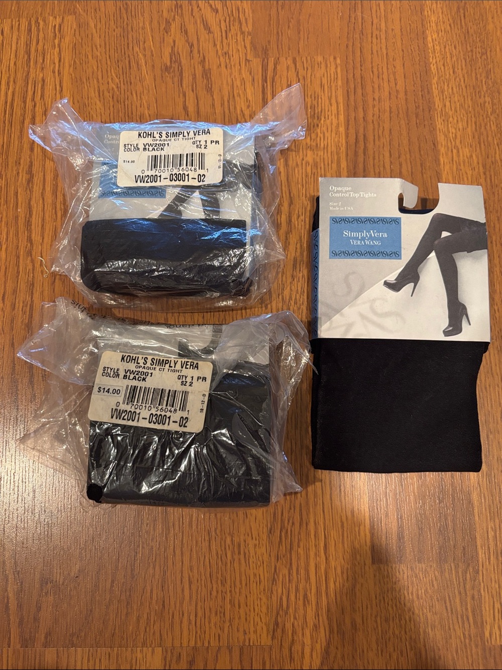 Simply Vera Vera Wang Black Opaque Control Top Tights Size 2. Set of 3. NWT